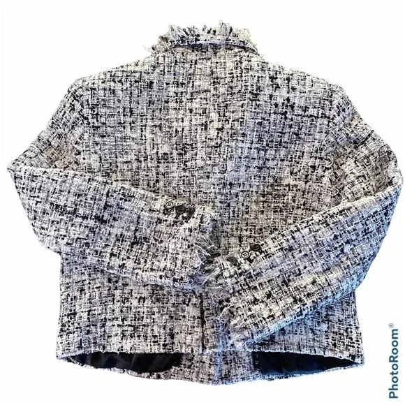 Alice + Olivia Cropped Boucle Jacket Black & White Size S - Picture 6 of 12